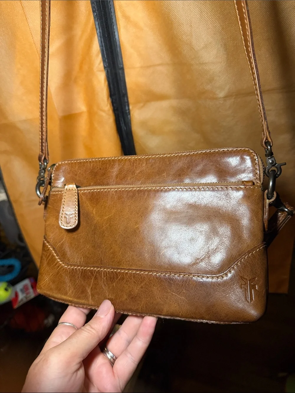 Leather Crossbody Bag in Brown - Rustic Finish